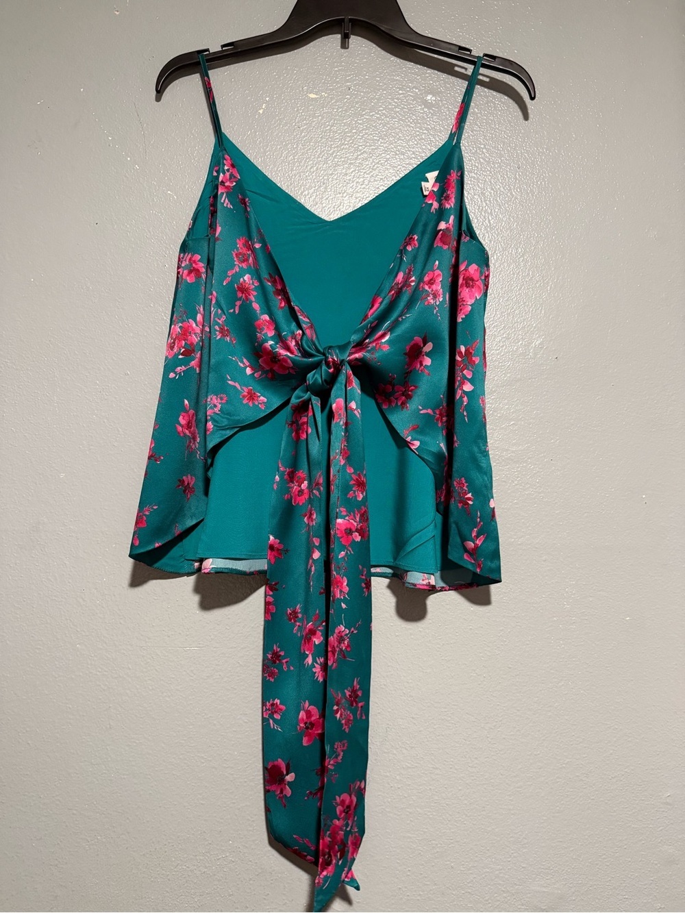 Cami Floral 100% silk  Tie-Front Cami Top in Teal size XS - Picture 2 of 6